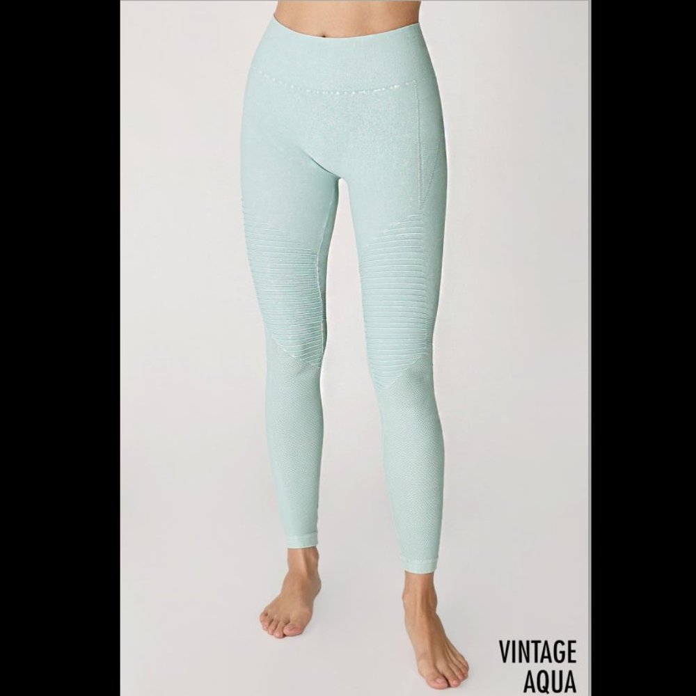 NEW Vintage Aqua Blue Green Moto Designed High Waisted Leggings